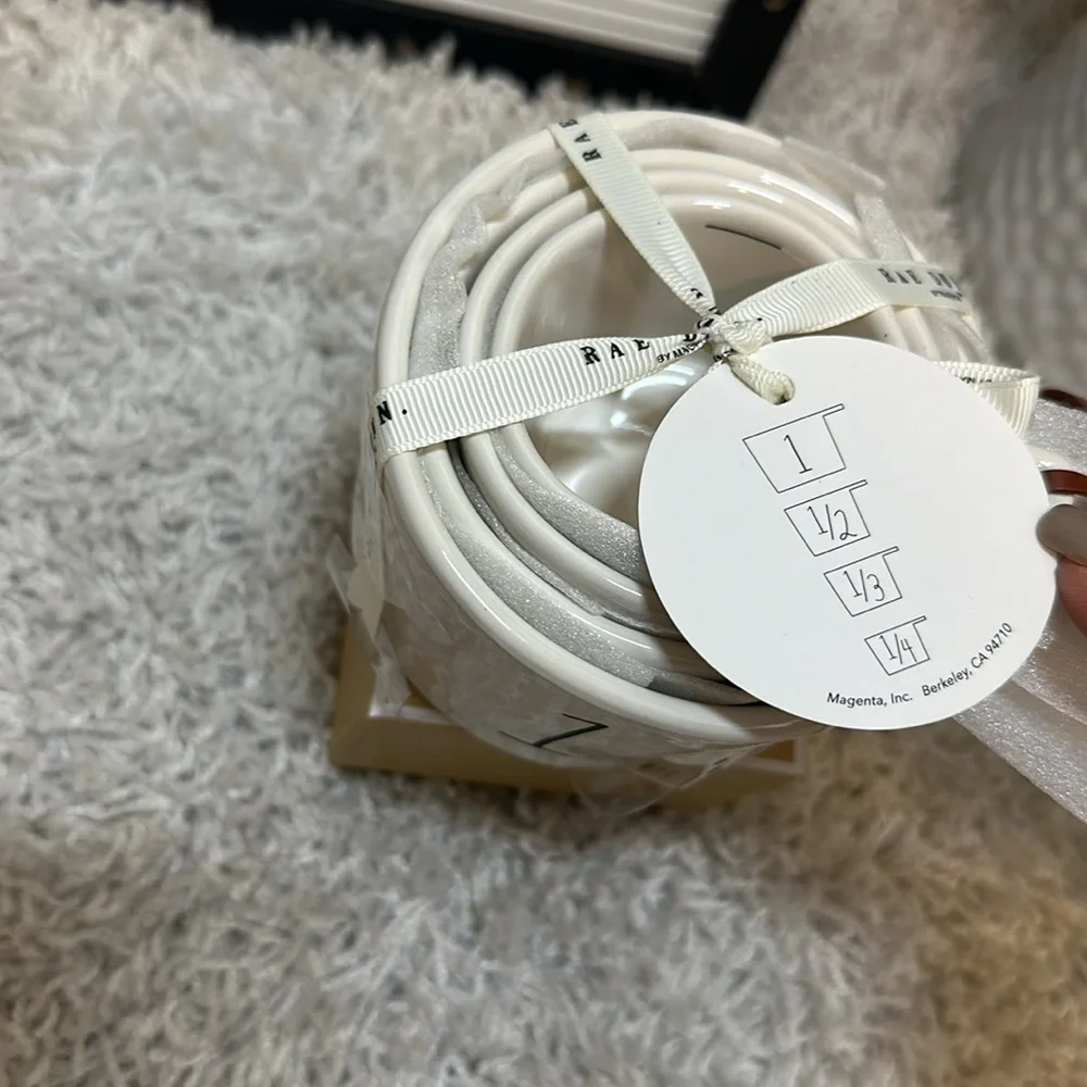 RAE DUNN White & Leather Strings on the Handles Measuring Cups